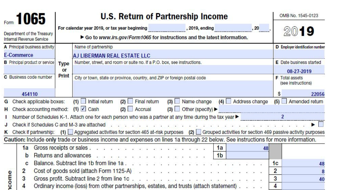 form 1065 for a business carrying inventory