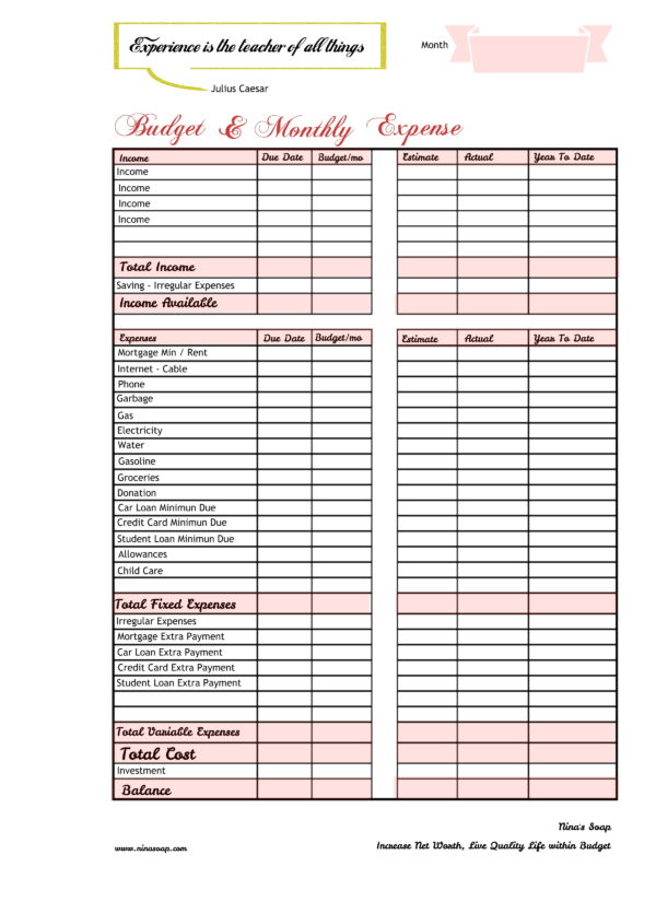 Free Budget Planner PDF – Nina's Soap