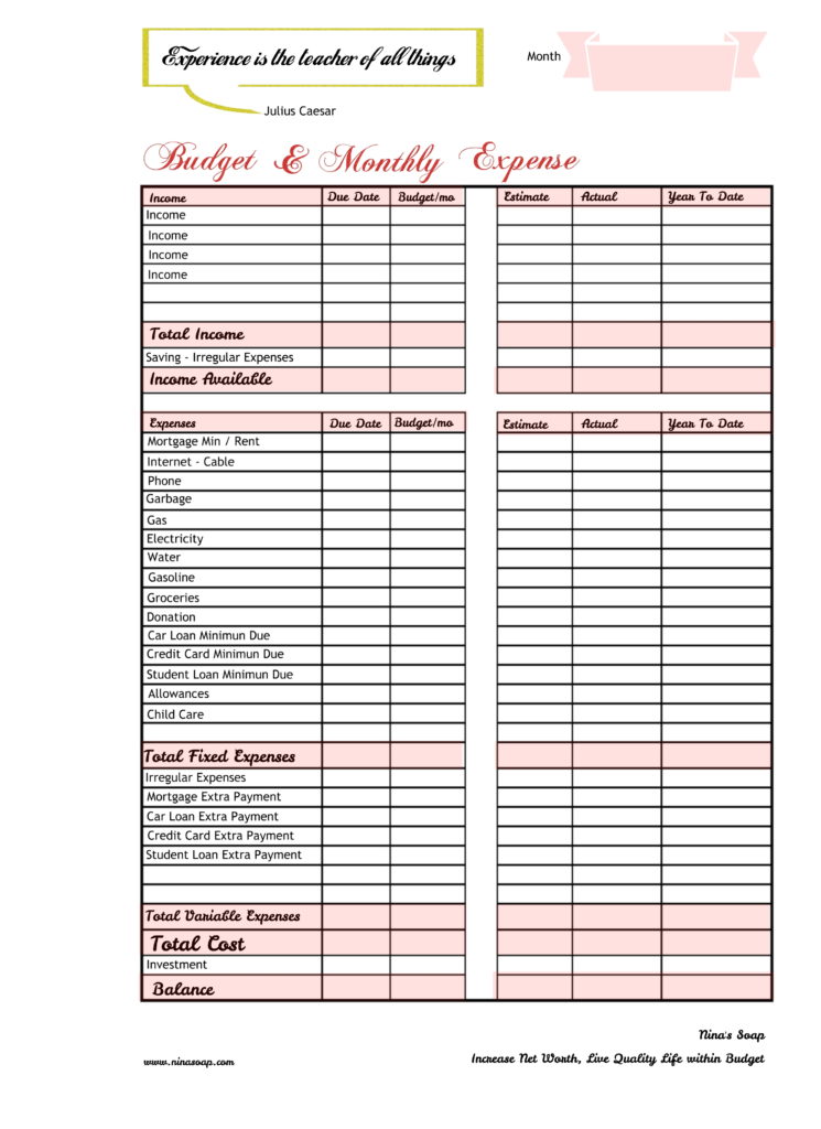 Free Budget Planner PDF – Nina's Soap