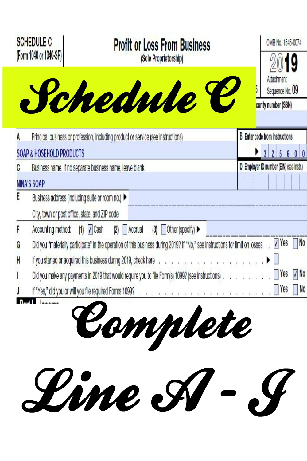 Schedule C Form 1040 -Line A to J