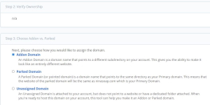 Verify domain ownership and choose Addon Domain