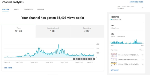 One year YouTube Channel Analytics -2019-2020