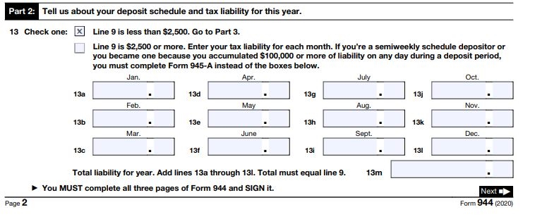 Part 2 Line 13 Form 944