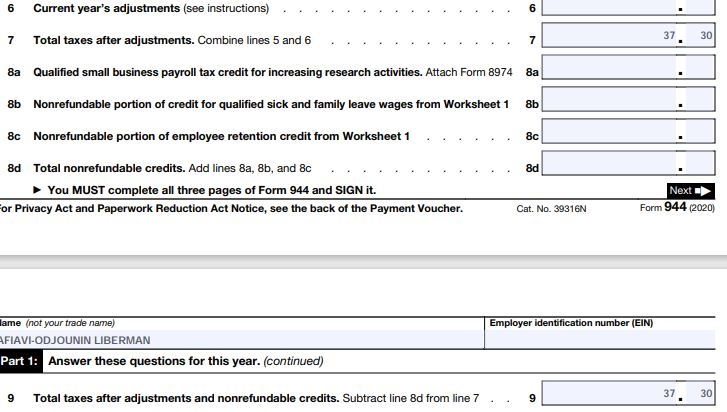 Form 944 Part 1 Line 6 to Line 9 - How to Fill out Form 944 for 2020