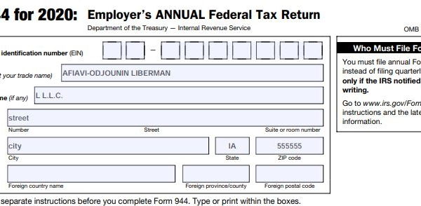 Business Information - How to Fill out Form 944 for 2020