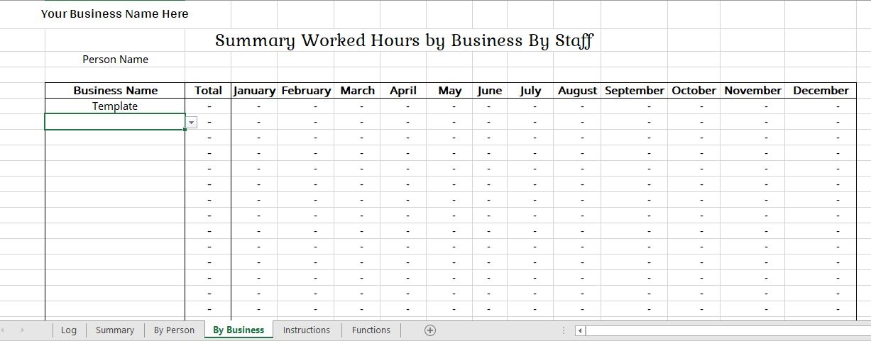 Daily Work Activity Log Excel Template - work hours by business Summary report - 1-5-21
