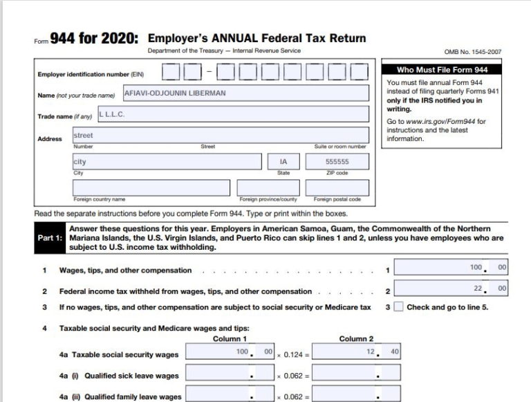 How to Complete Form 944 for 2020 – Employer’s Annual Federal Tax ...