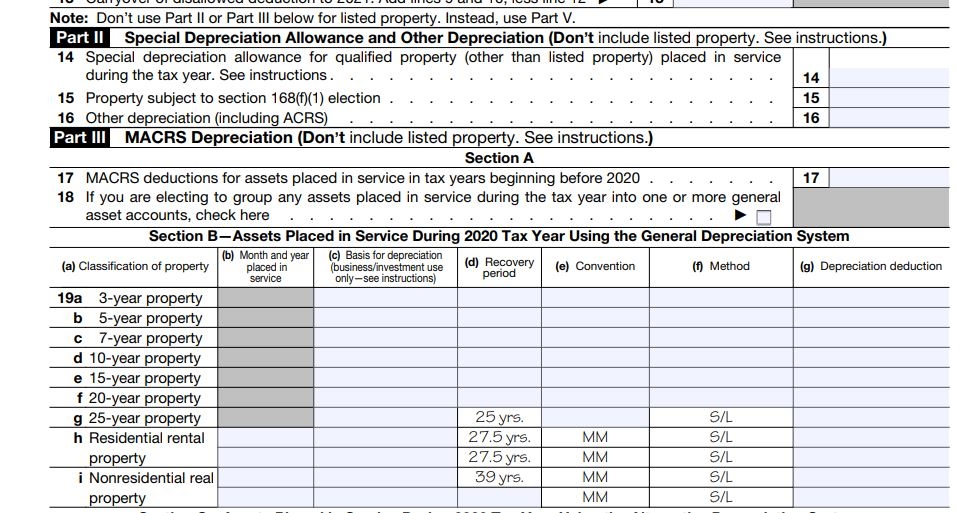 MACRS Depreciation Part 2- Part 3-2020 Form 4562