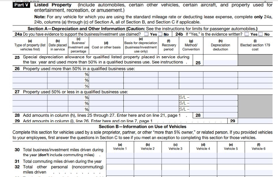 Part 5 Listed Property-2020 Form 4562