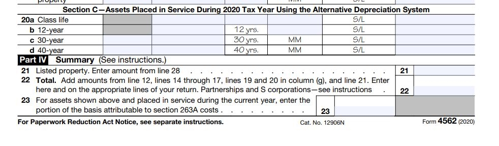 Section C ADS Depreciation Part 4-2020 Form 4562