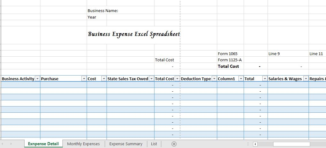 Expense Detail Excel Spreadsheet-LLC Expense Excel Spreadsheet