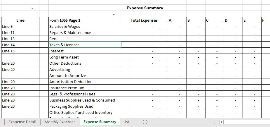 Expense Summary-LLC Expense Excel Spreadsheet