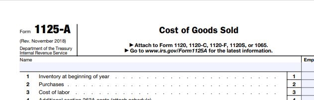 Form 1125-A Cost of Goods Sold