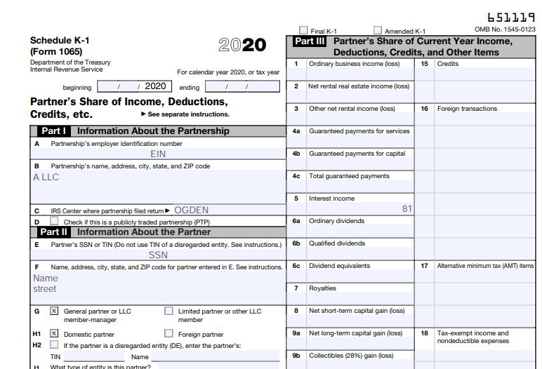 How to Complete Schedule K-1 Form 1065 for 2020