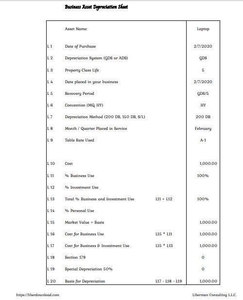 Laptop Depreciation Sheet Example