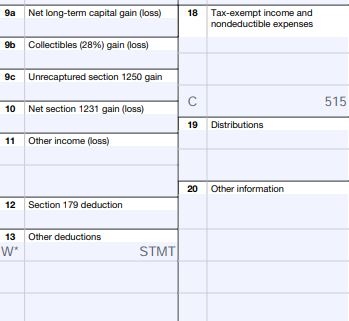 Schedule K-1 Box 13 code W and 18 code C-2020 Form 1065