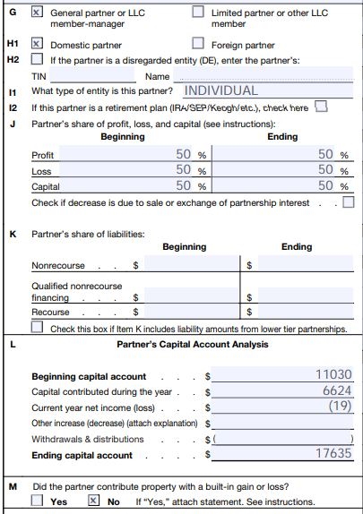 Schedule K-1 Part 2- Partner information-2020 Form 1065