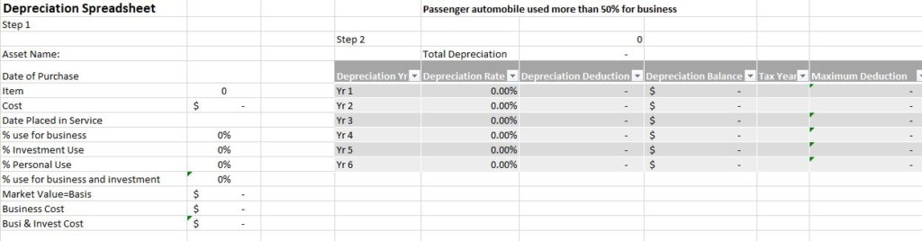 Depreciation spreadsheet for car used for business and personal