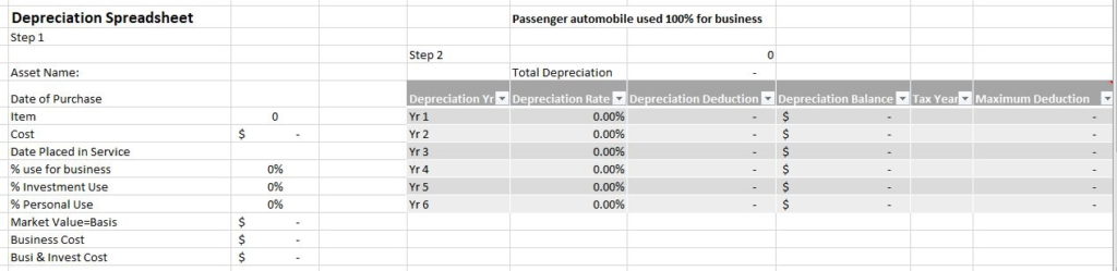 Depreciation spreadsheet for car used 100% for business 