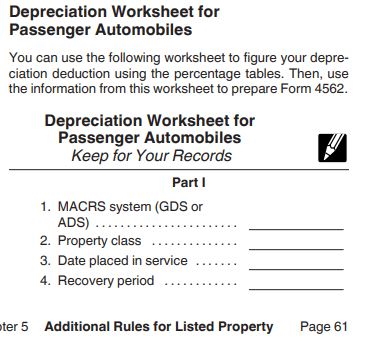 Depreciation worksheet for car