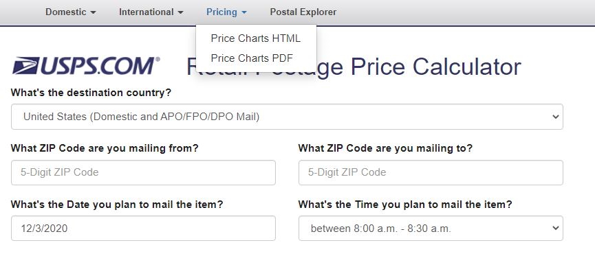 Where to find USPS Pricing Rates