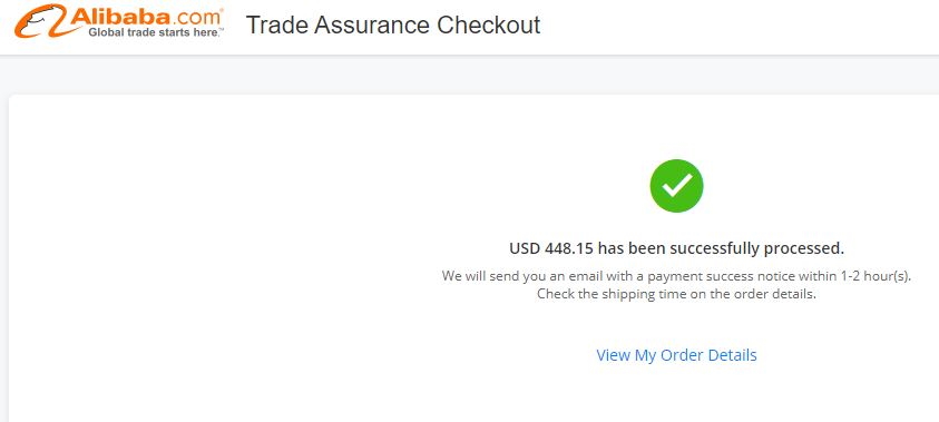 Alibaba payment confirmation message