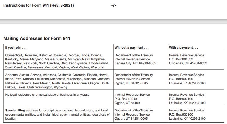 IRS Form 941 For 2021-Address