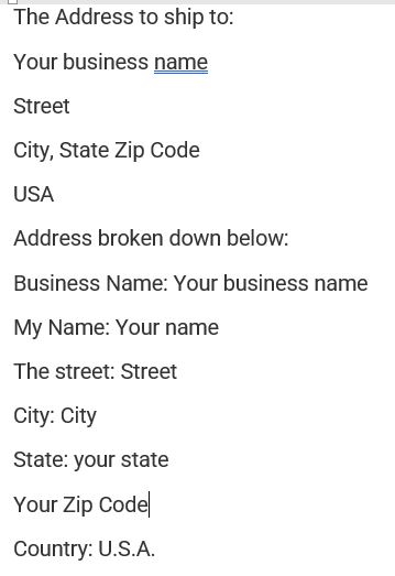 An example of Address Specific to give to suppliers on Alibaba.com