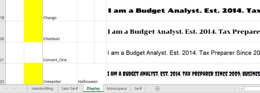 Fonts Spreadsheet