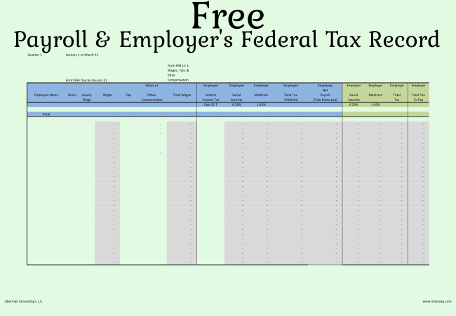 Free Payroll and Employer’s Federal Tax Spreadsheet-Form 944