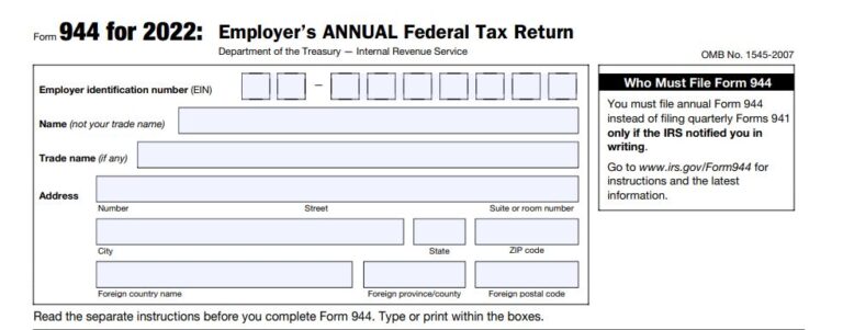 How to Fill out IRS Form 944 for 2022 Employer’s Annual Federal Tax ...