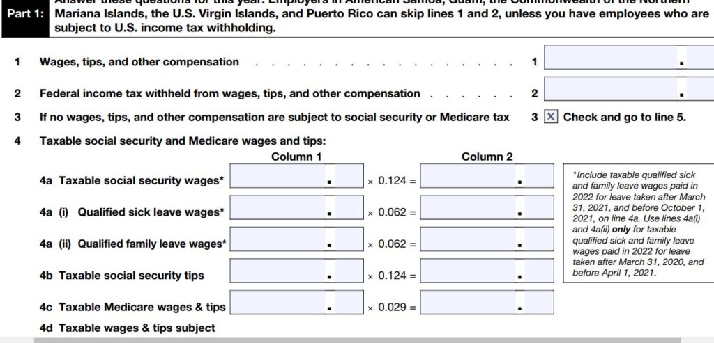 2-2022 Form 944 Part 1 no wages