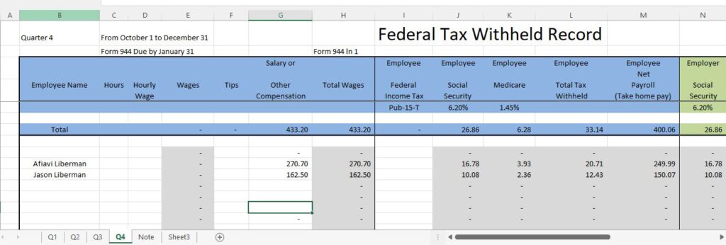 3 Free Payroll spreadsheet for Form 944