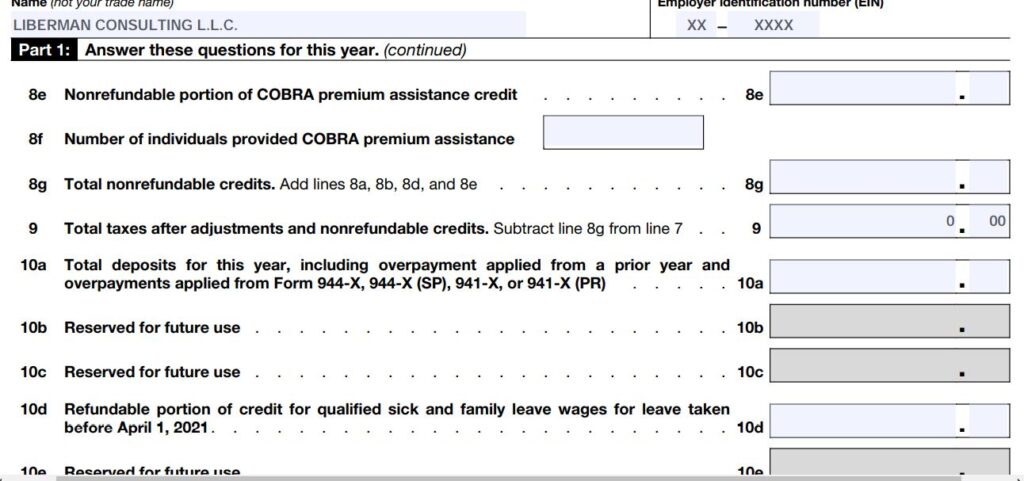 4- How to fill out 2022 Form 944 no wages part 1 Line 8d to 10d