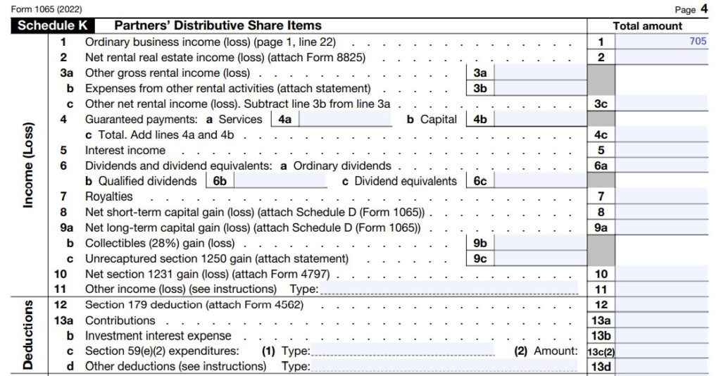 18-2022 Form 1065 Schedule K for business activity