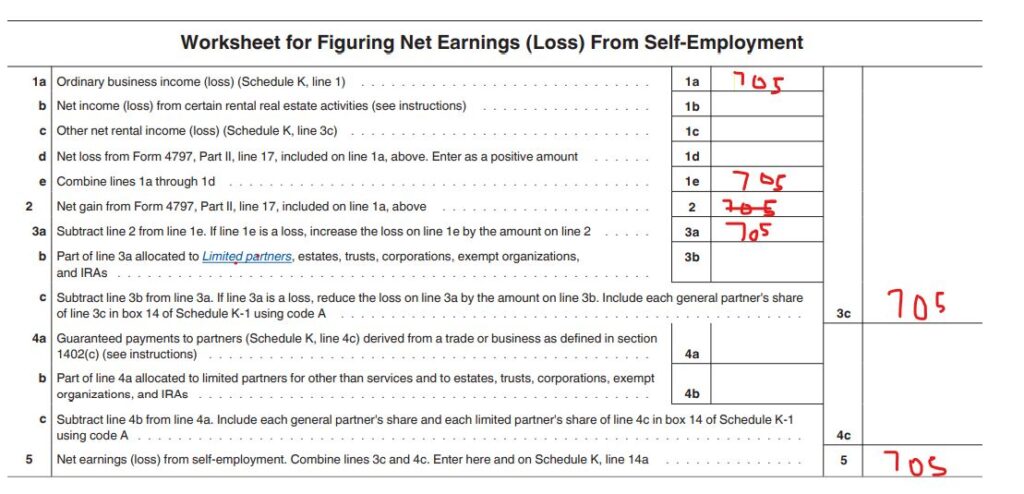 20-2022 Form 1065 Schedule K Line 14 Self employment Worksheet