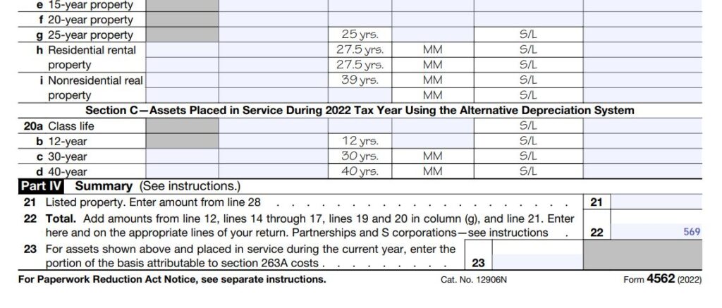 3 Form 4562 Line 22 for Form 1120S Line 14 Depreciation