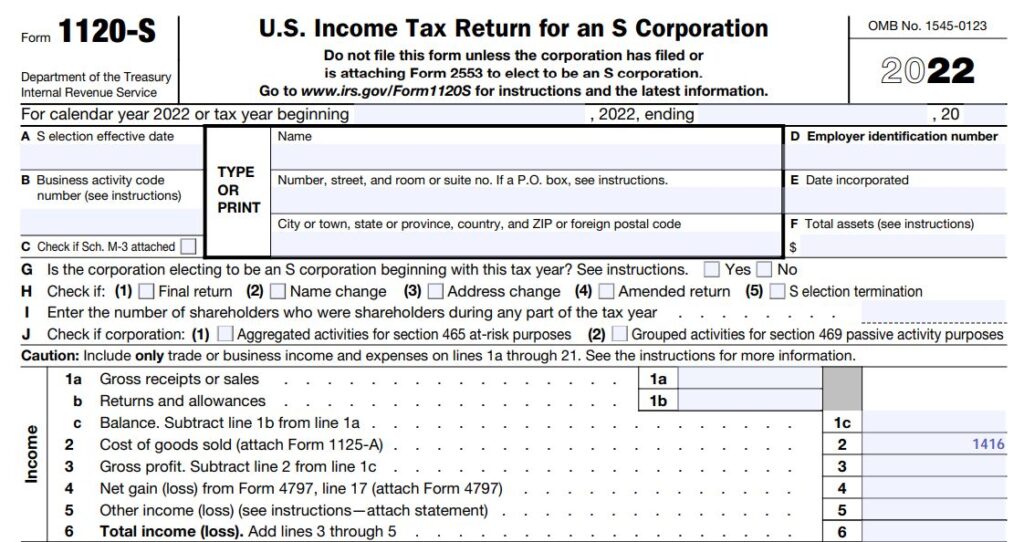 5 Where to report cost of goods sold on Form 1120S for 2022