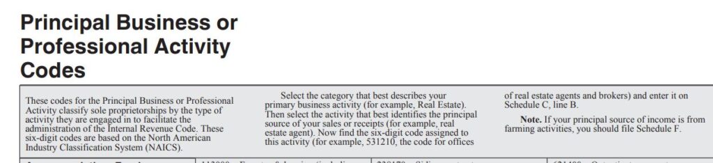 2-Business Activity Code-IRS Instructions for 2022 Schedule C (Form1040)
