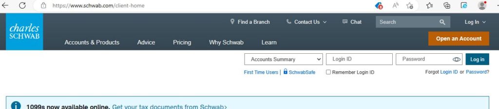 1 Login to your Charles Schwab account