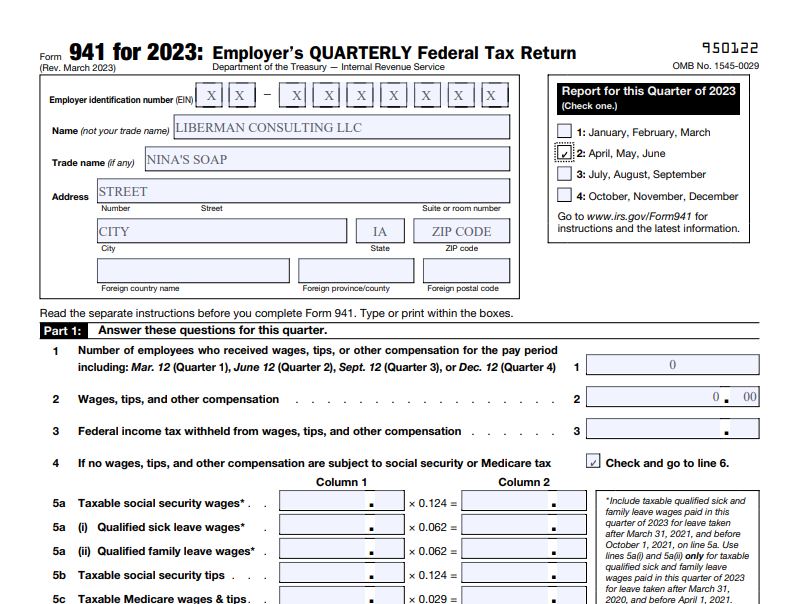 How do I fill out form 941 if I have no employees 2023 Q2