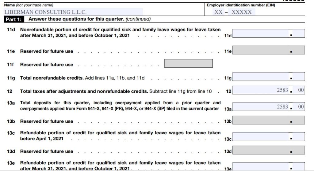 7v2- How to fill out Form 941 for 2023 Part 1 line 11d to line 13a