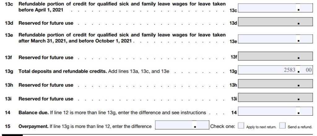 8v2- How to fill out Form 941 for 2023 Part 1 line 13c to line 15