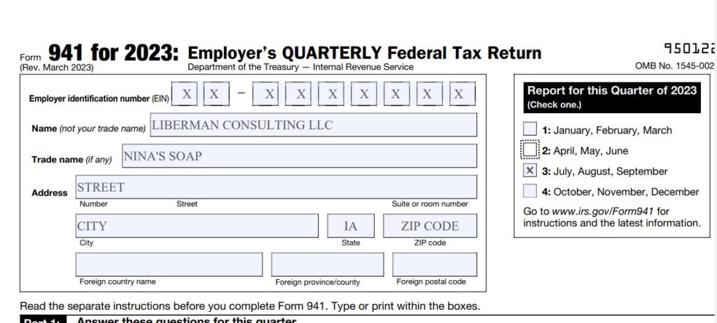 How do I fill out form 941 if I have no employees 2023 Q3