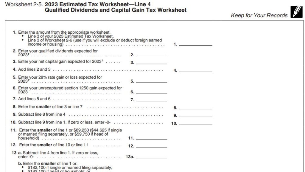 17b-Worksheet 2-5 dividend line 4 Publication 505 for 2023