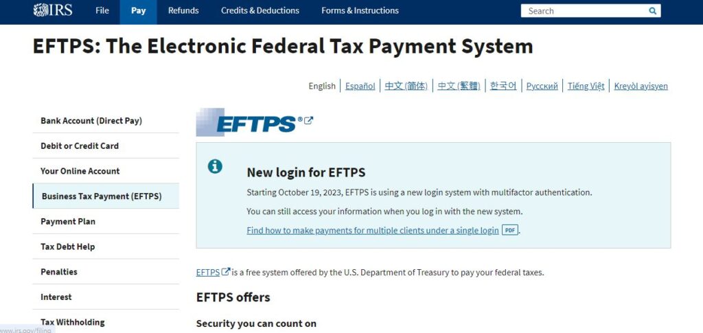 17-EFTPS where to make payment via EFT