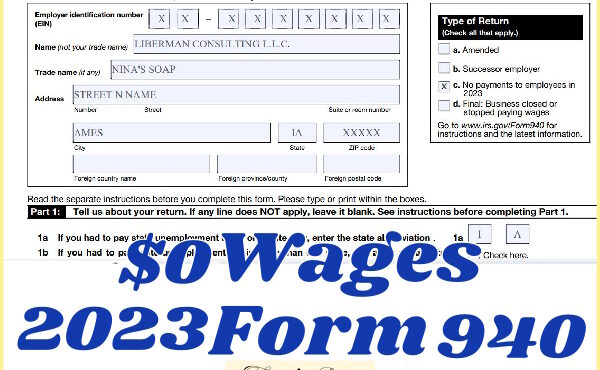 2-How to fill out form 940 with $0 Wages for 2023