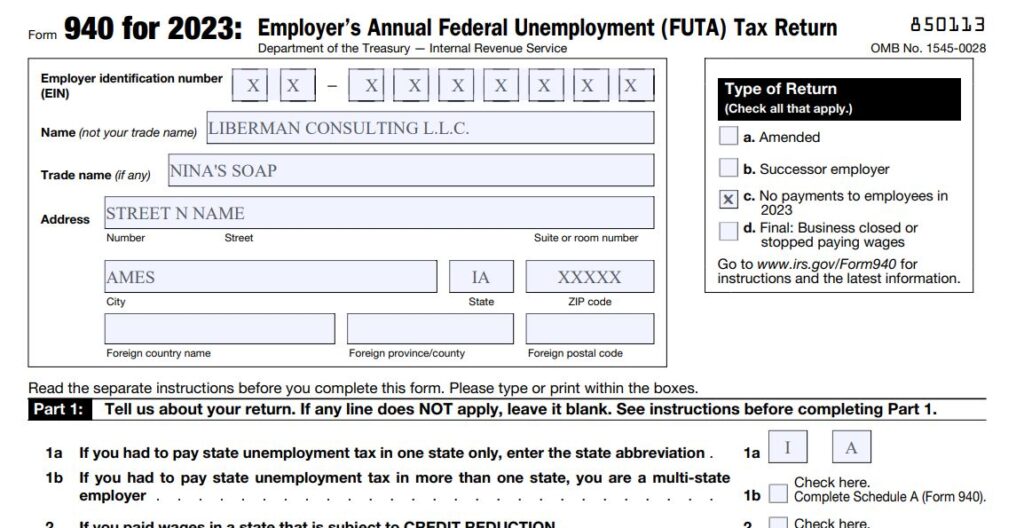 5-2023 Form 940 with no employees Part1