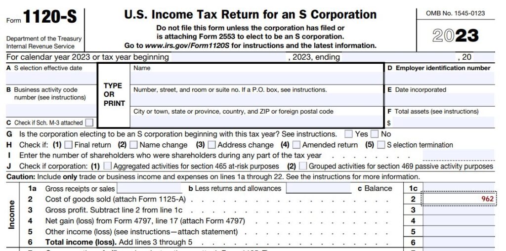 1-How to report cost of goods sold on Form 1120S for 2023