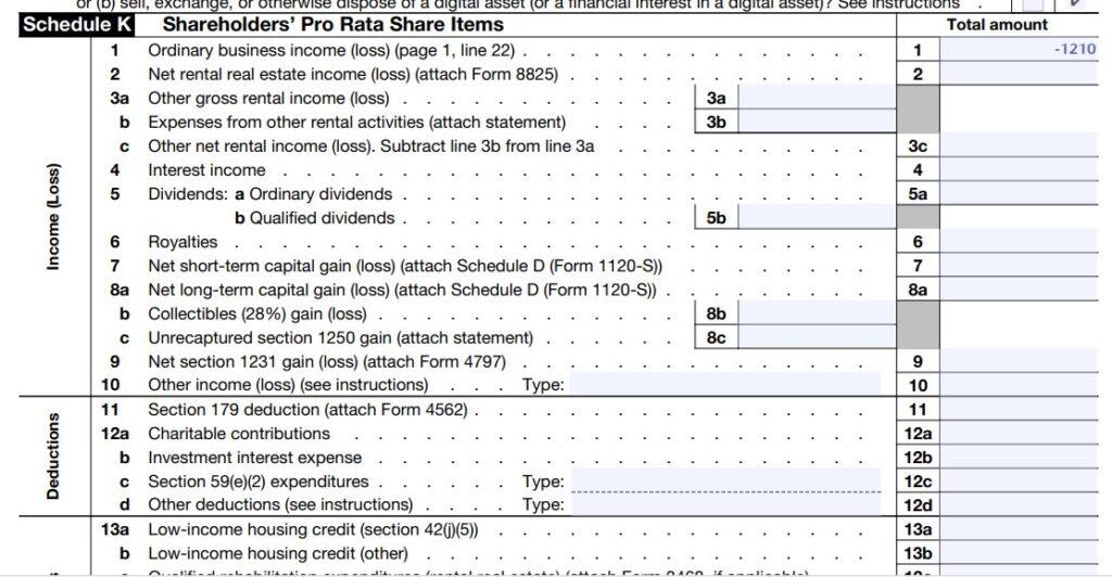 7-How to fill out Form 1120S Schedule K for 2023
